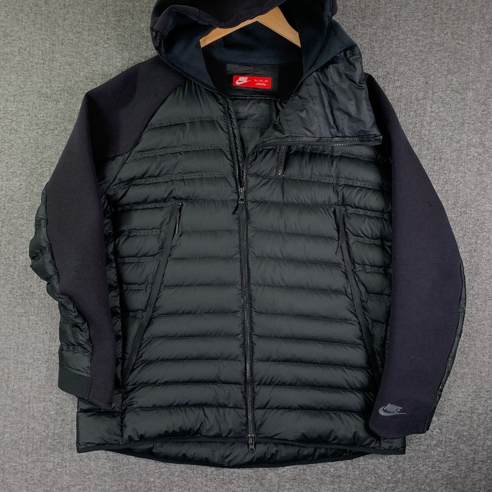 Nike Aeroloft 800 Down Jacket Men 2XL NSW Tech Fleece Black Hooded Full Zip